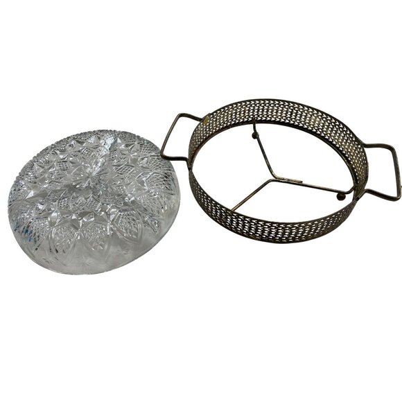 Vintage 3 Section Glass & Metal Relish Serving Tray Handles & Floral Design - Picture 6 of 6